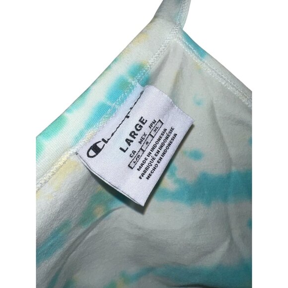 Champion Tie Dye One Shoulder Cropped Casual Top Sz Large Womens Blue & Yellow - Picture 5 of 9